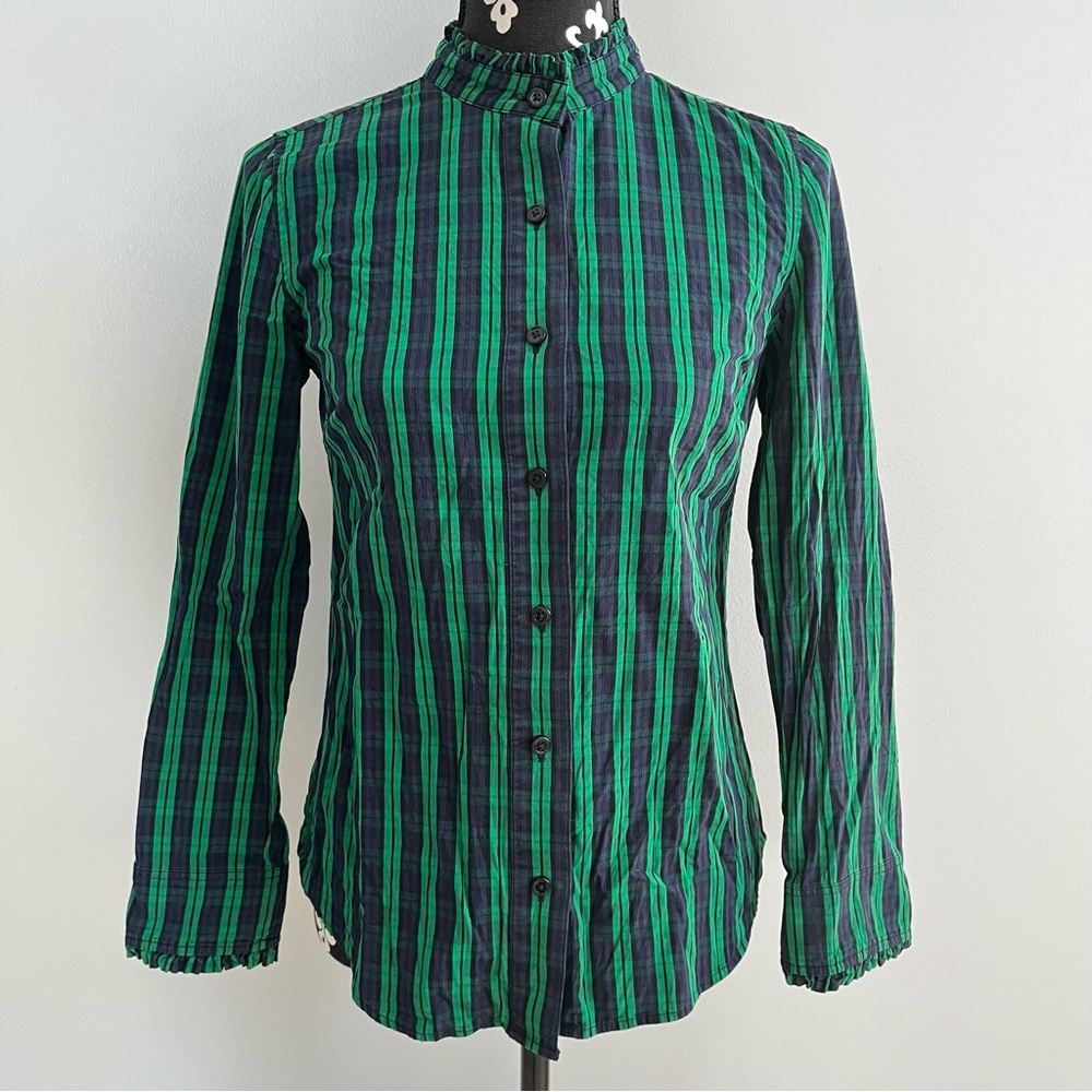 Vineyard Vines Women's Tartan Plaid Button Up Shirt Size 0 Ruffle Trim Preppy